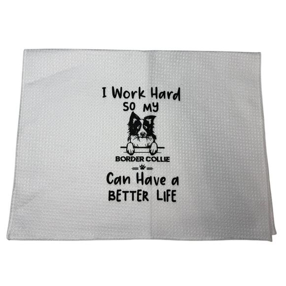 NWB Set of (4) Border Collie Collection White Waffle Kitchen Towels - Picture 1 of 4